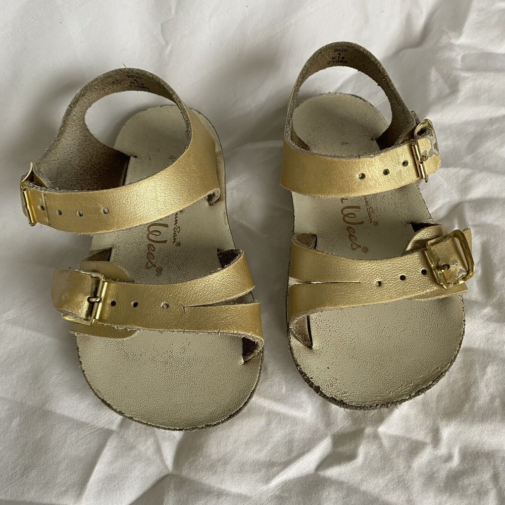 Sun San Sea Wees Size 4 Infant/Toddler Gold Leather Saltwater Sandal Shoes